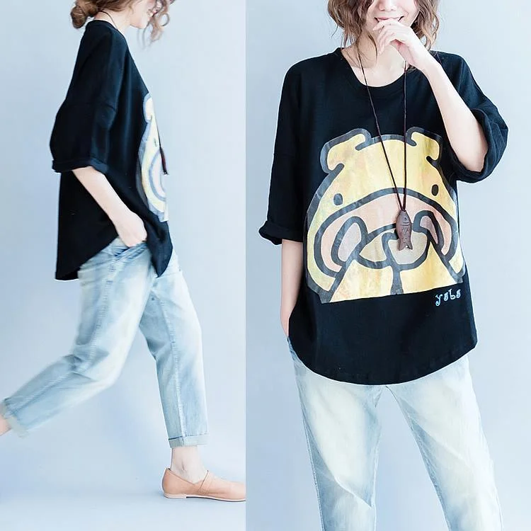 Black oversize summer cotton t shirts tops blouses the shy hippo