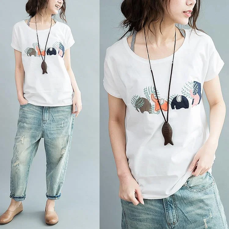 joyful elephant family summer cotton t shirts plus size woman tops shirts in white