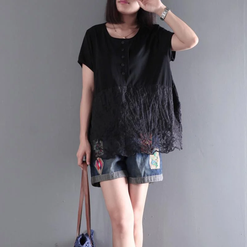 new black summer  t shirt casual cotton blouse plus size short sleeve tops