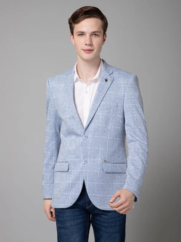 Blue Checkered Full Sleeves Casual Blazer For Men