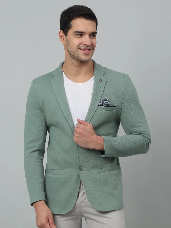 Light Green Self Design Full Sleeves Casual Blazer For Men