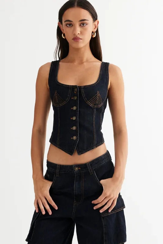 LIONESS After Hours Corset Dark Denim