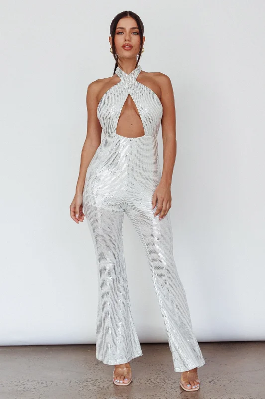 Moon In Leo Halterneck Jumpsuit Silver