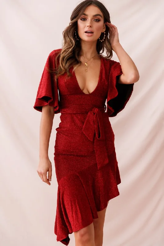 Sorry Not Sorry Asymmetrical Hem Dress Red