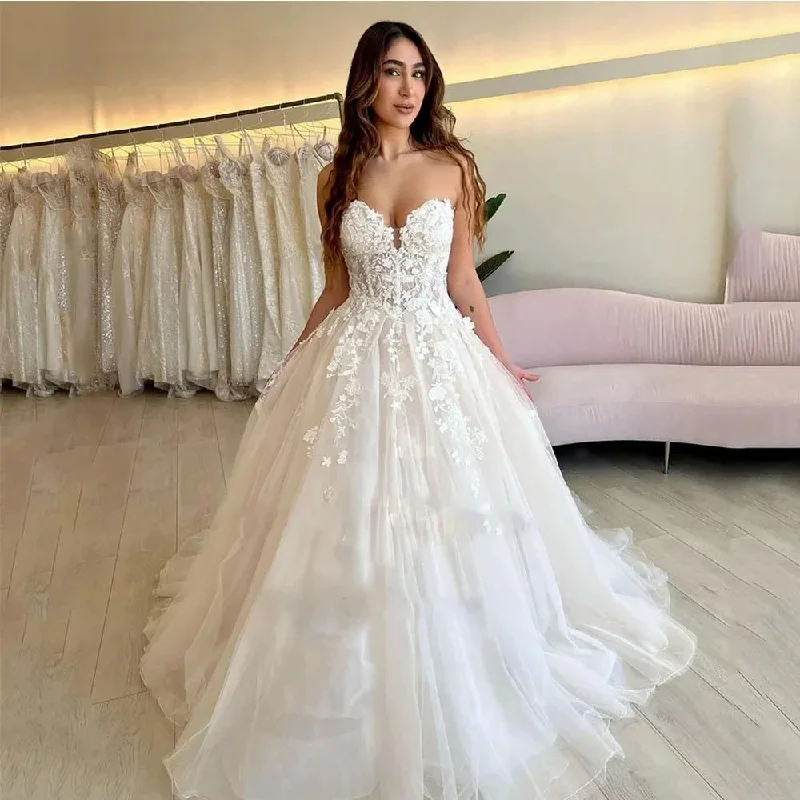 Sexy Princess Wedding Dresses Sweethearts Strapless Flowers Appliques Corset Bridal Gowns Vestido De Novia Customized